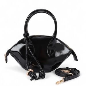 Vegan Patent Leather Top Handle Clutch Bag